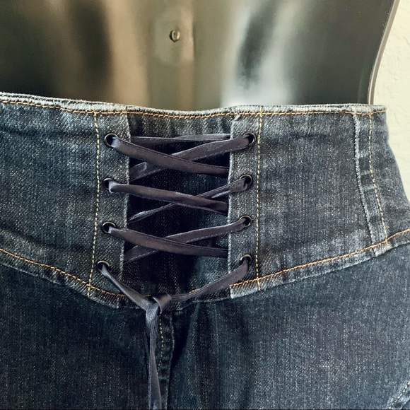 Bebe Denim Lace Back Corset Skirt Size Small - Picture 8 of 16